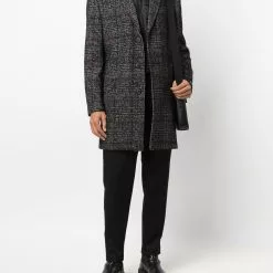 Karl Lagerfeld short checked hooded coat