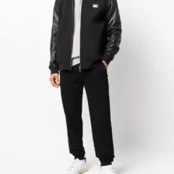 Karl Lagerfeld leather sleeve bomber jacket