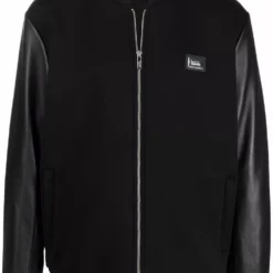 Karl Lagerfeld leather sleeve bomber jacket