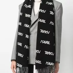 Karl Lagerfeld wool-blend logo scarf
